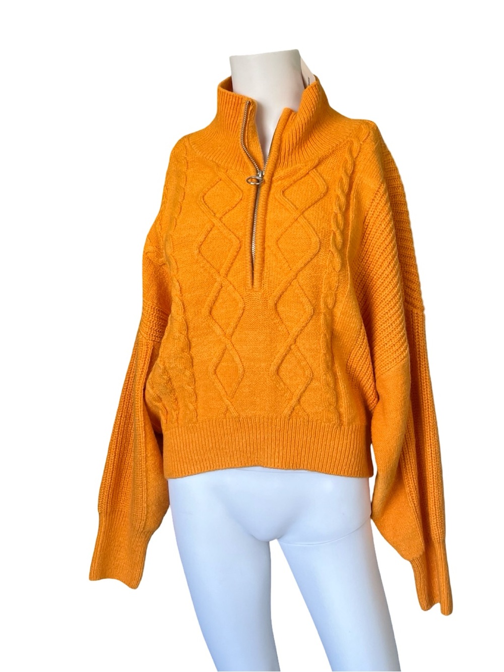 NEW Urban Outfitters Tangerine Orange Pullover Sweater Half Zip Size Medium